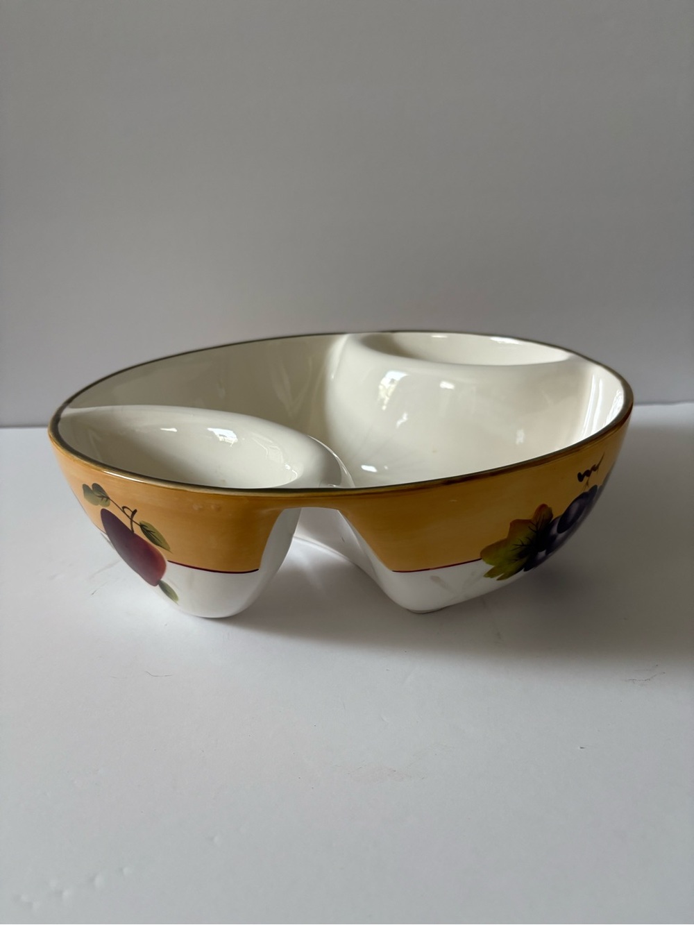 Home Interior Sonoma Villa Cream and Gold Ceramic Divided Serving Bowl